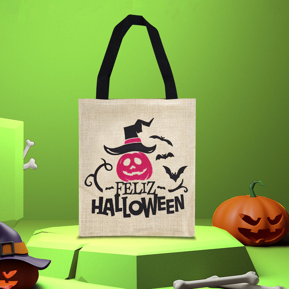 Bolsa de Yute para Dulces con Diseño de Halloween