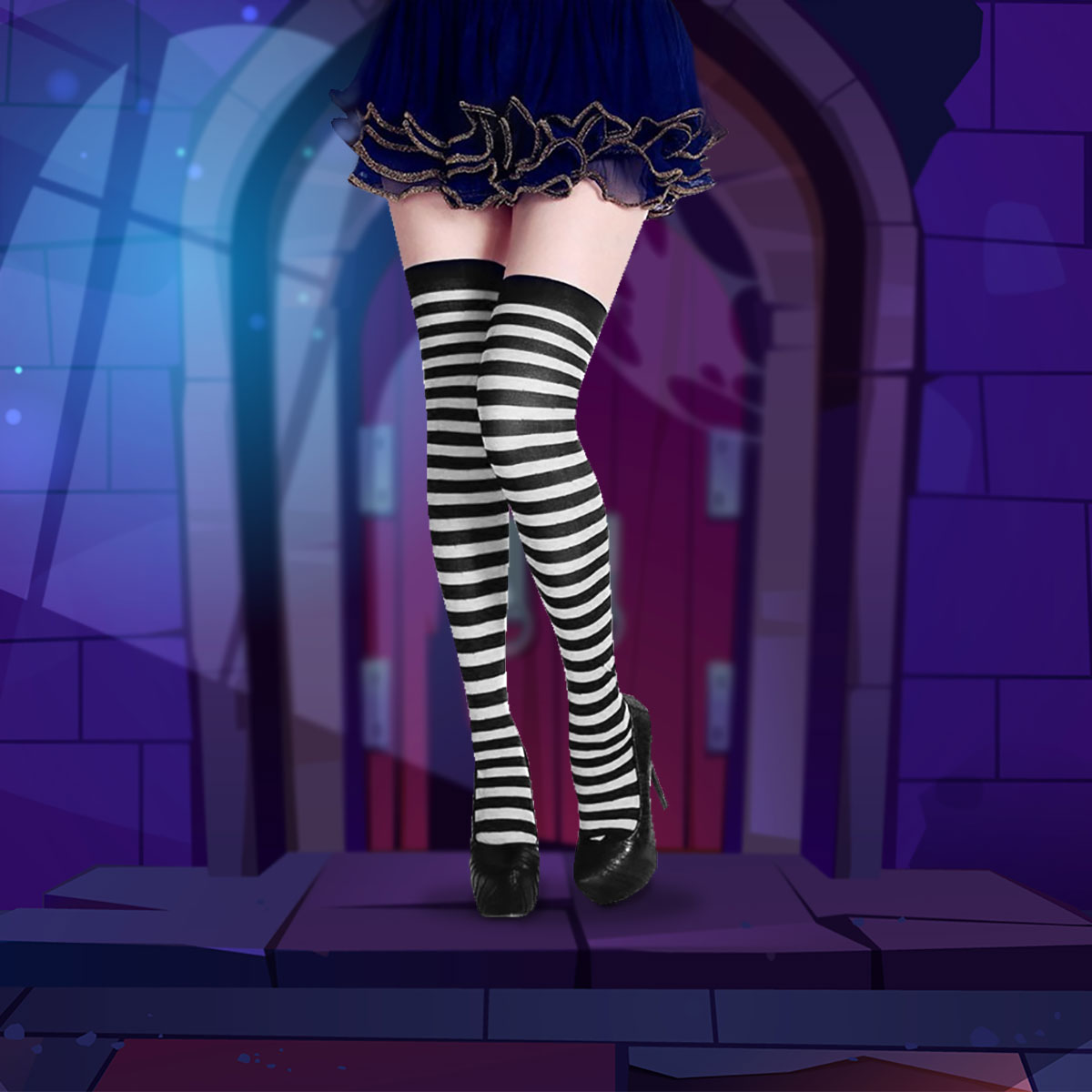 Medias para Disfraz, Líneas, Color Blanco