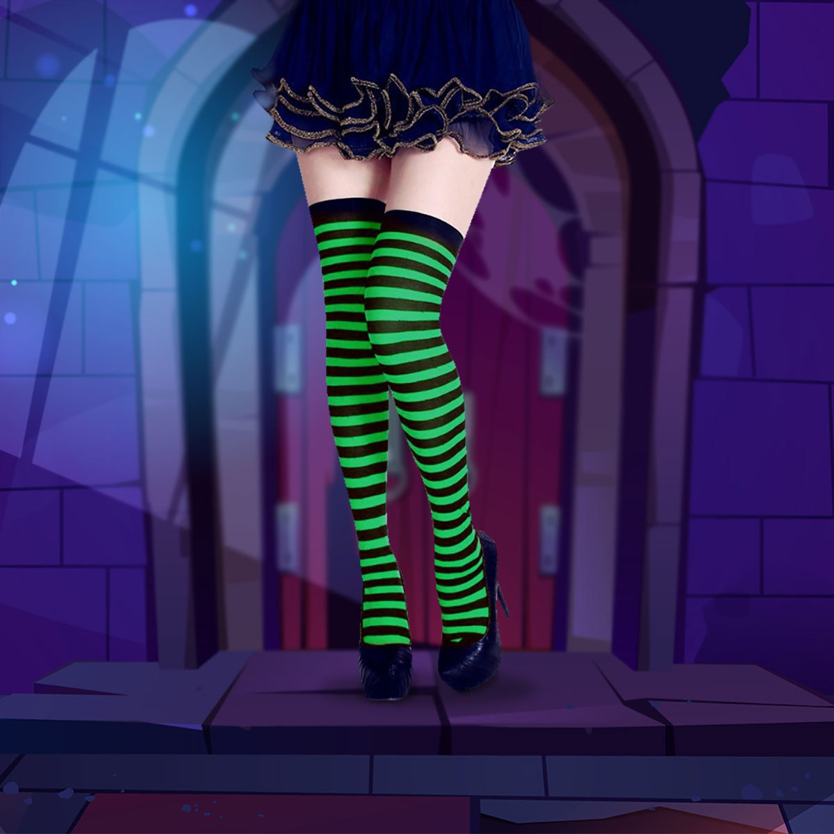 Medias para Disfraz, Líneas, Color Verde