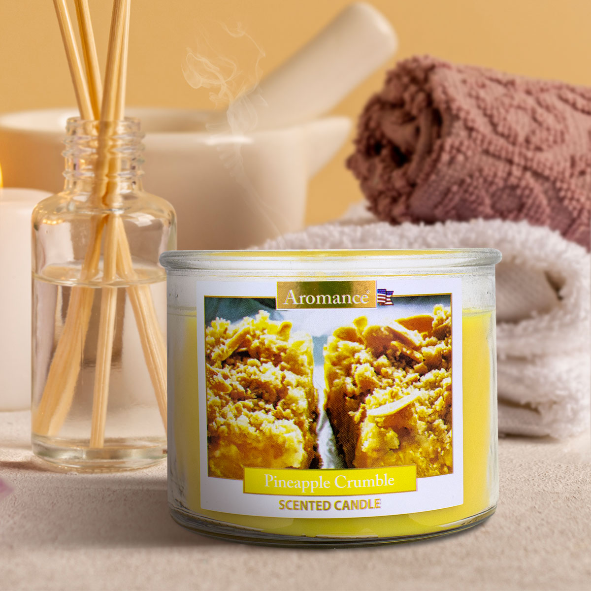 Vela Aromática a Piña con Manzana, 3 Pabilos