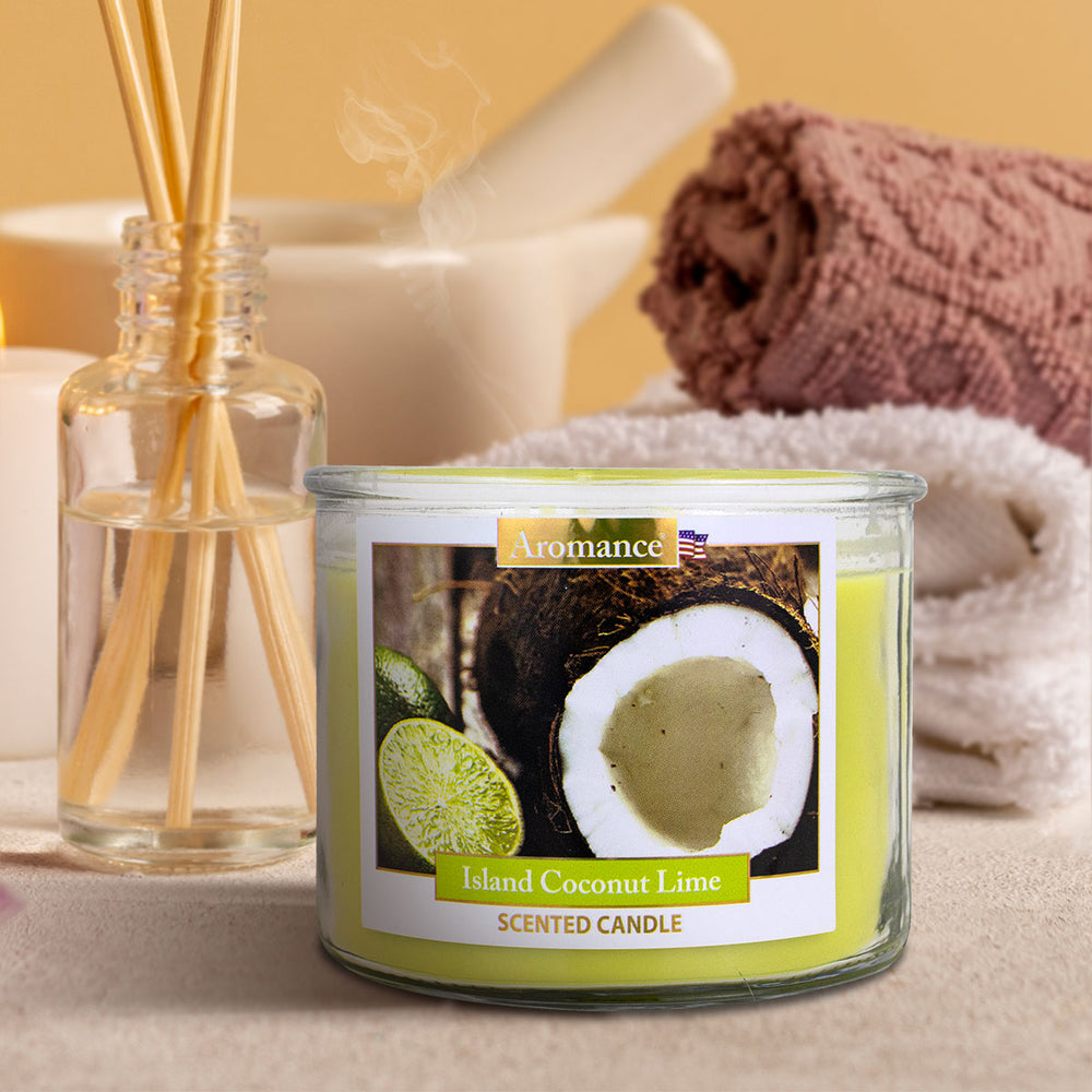 Vela Aromática a Coco con Limón, 3 Pabilos
