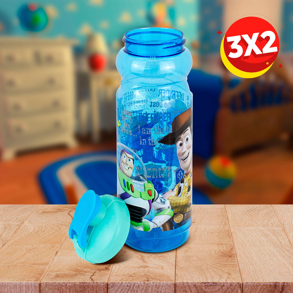 3X2 Botella de Plástico para Agua con Diseño Buzz Lightyear color Azul ...