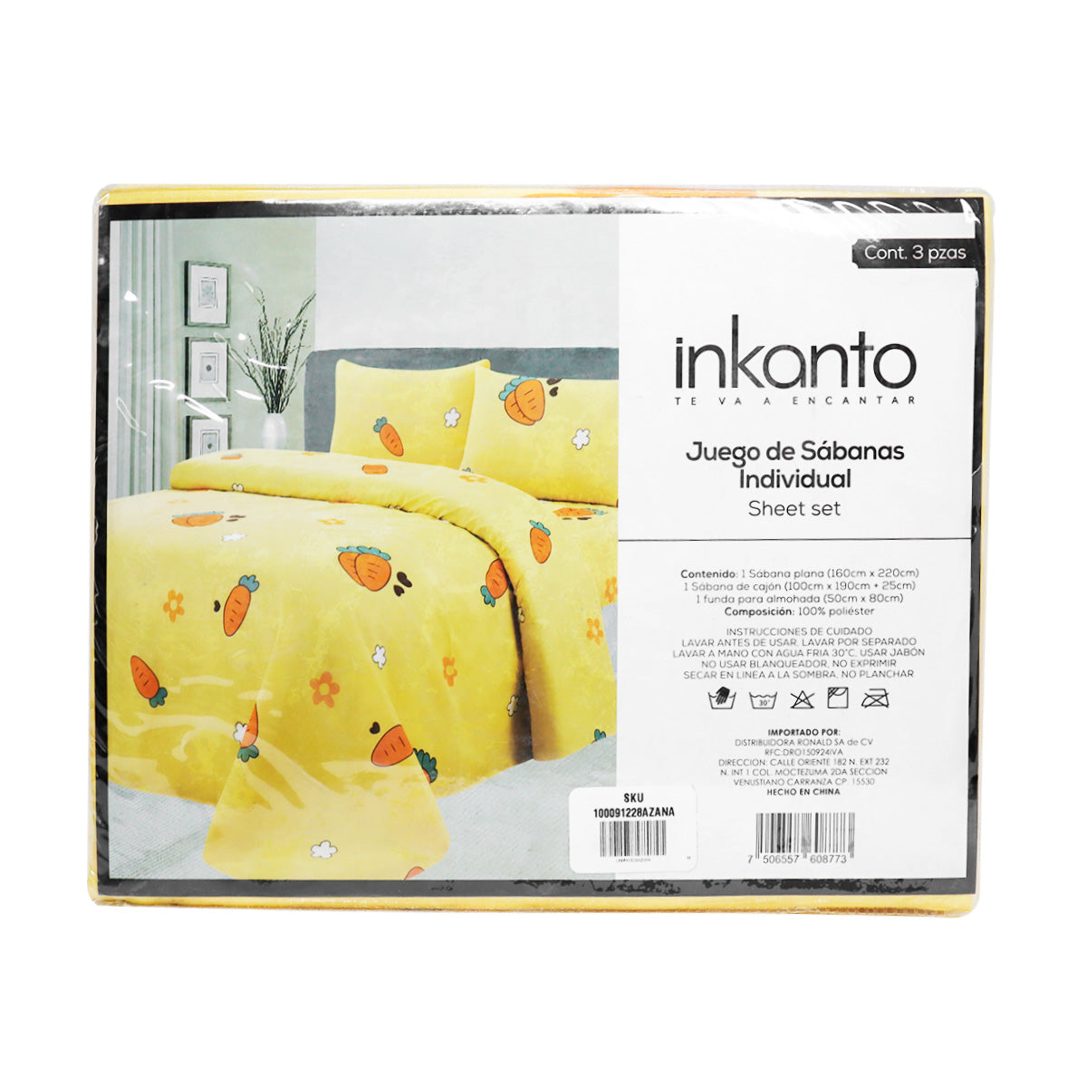 Juego de Sábanas Individual con Diseño de Zanahoria