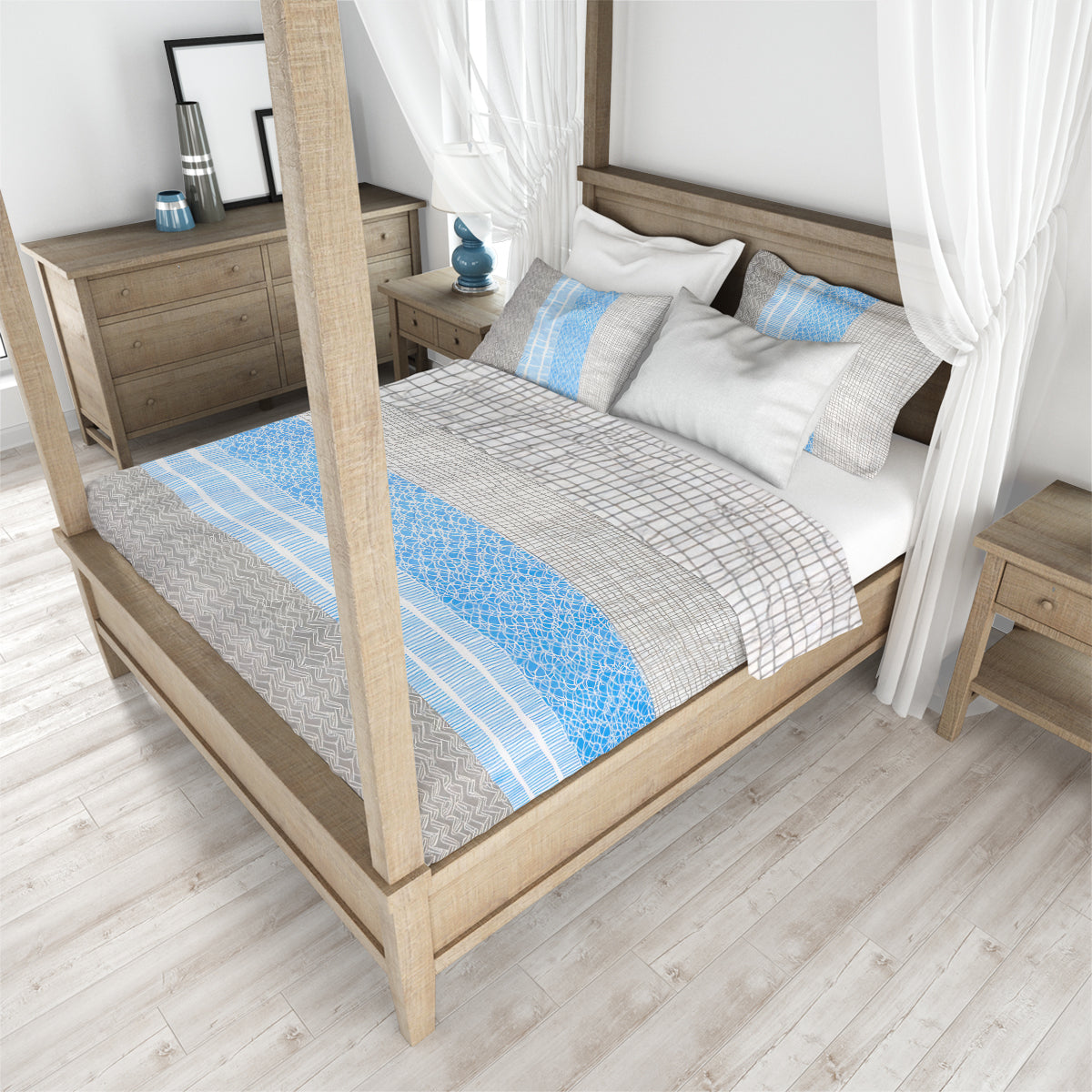 Juego de Sábanas Individual, Color Azul y Gris