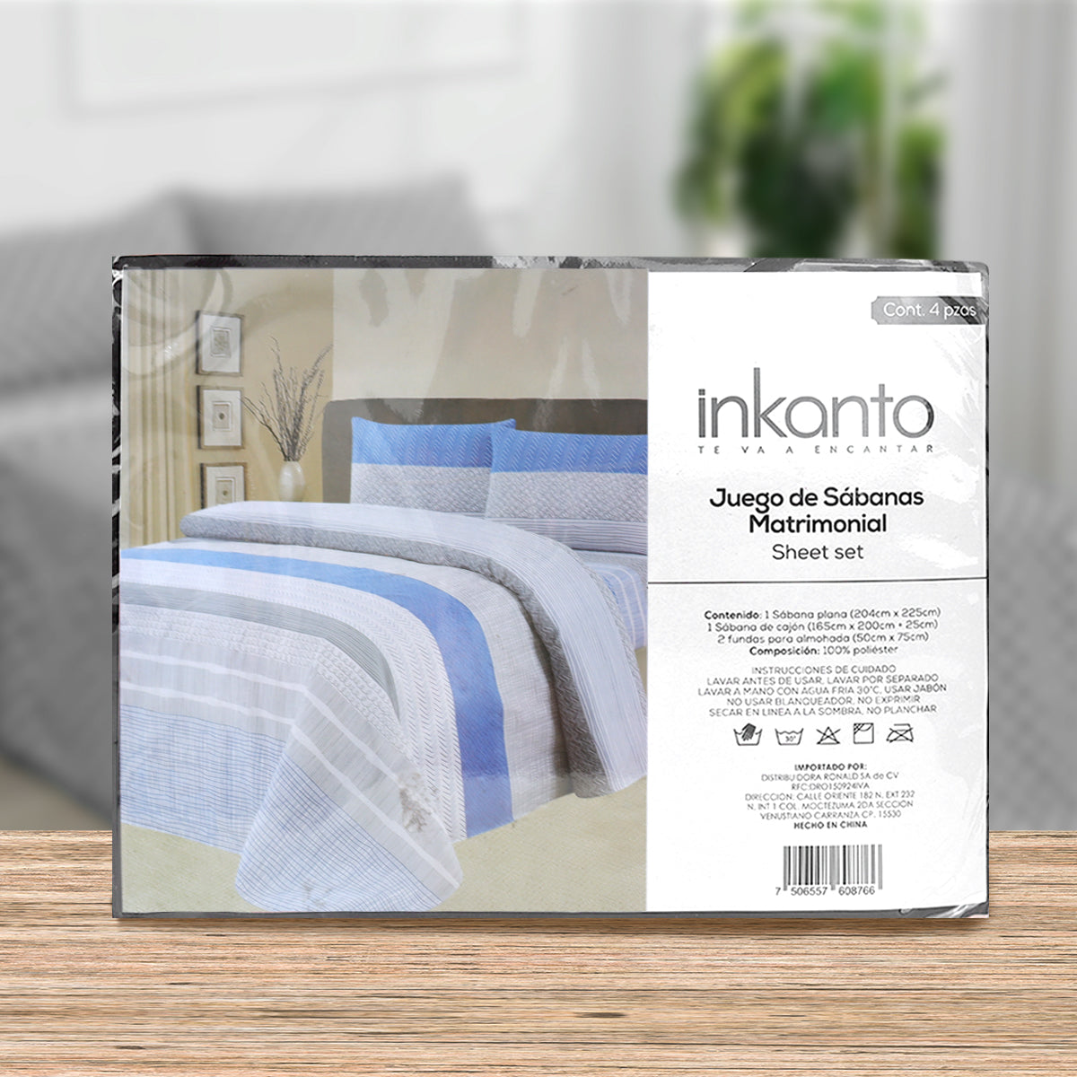 Juego de Sábanas Individual, Color Azul y Gris