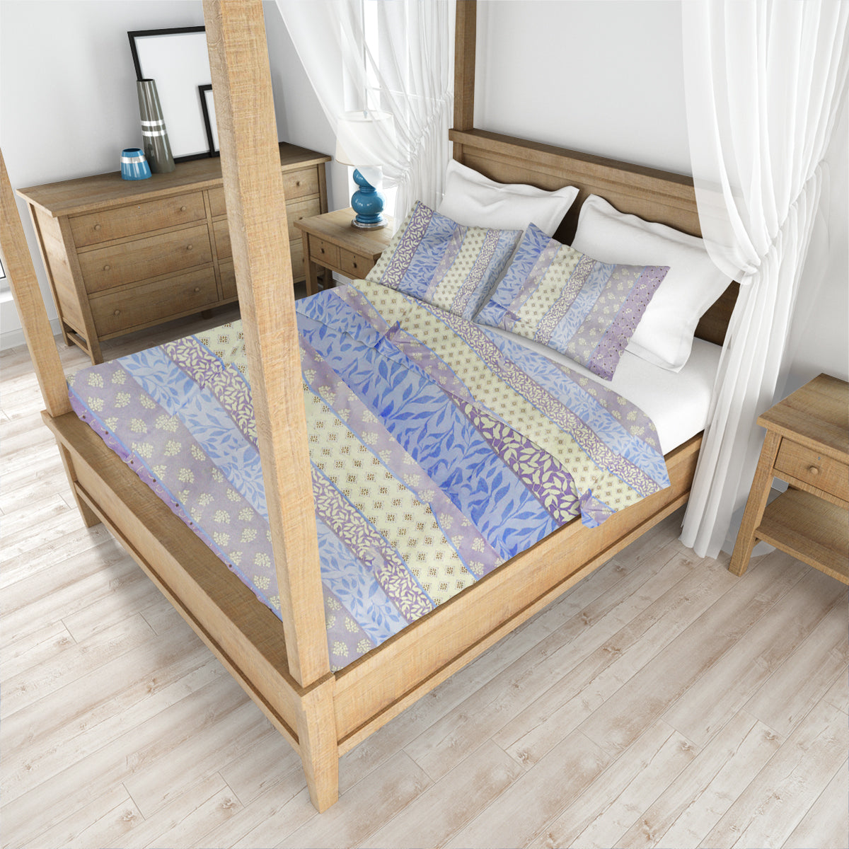 Juego de Sábanas Individual, Color Morado, Diseño Líneas