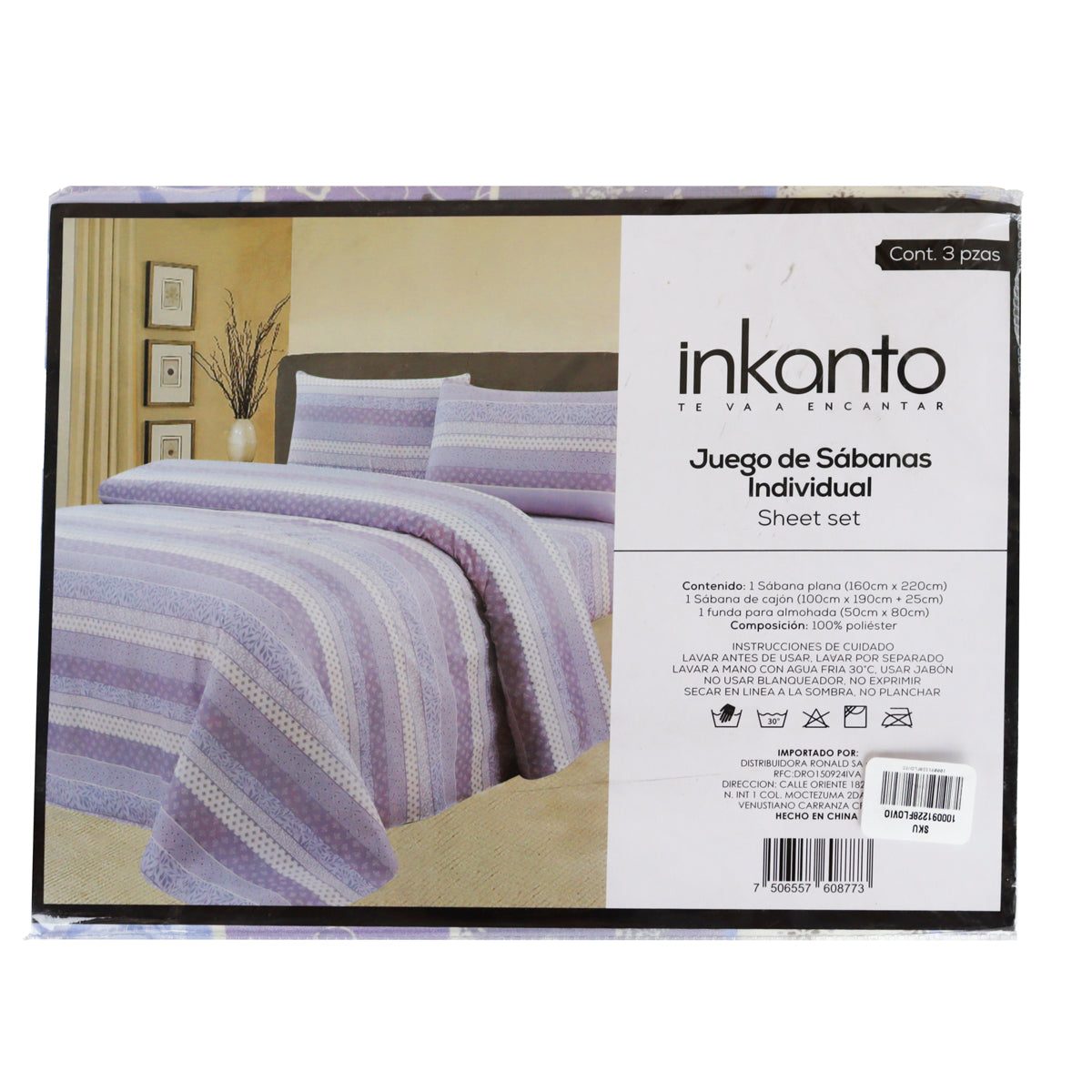 Juego de Sábanas Individual, Color Morado, Diseño Líneas