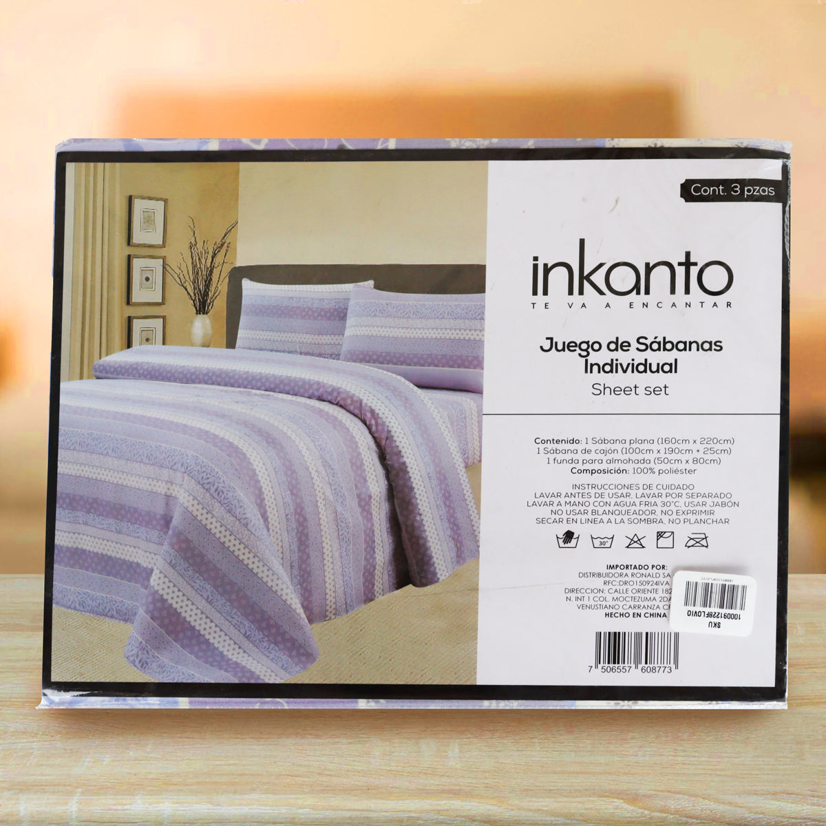 Juego de Sábanas Individual, Color Morado, Diseño Líneas