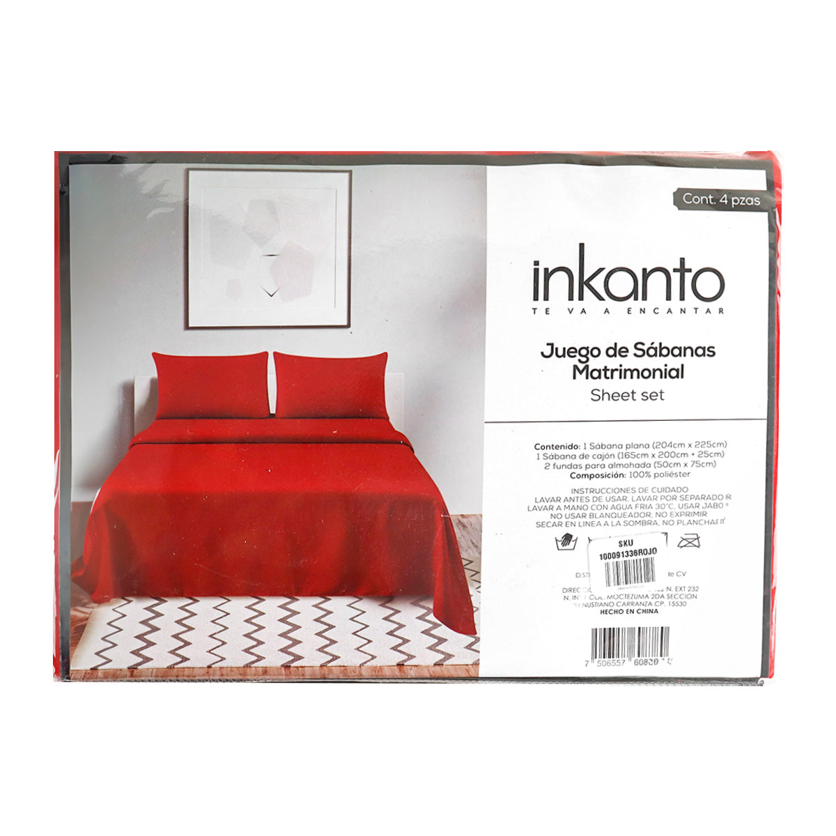 Juego de Sábanas Matrimonial, Color Rojo