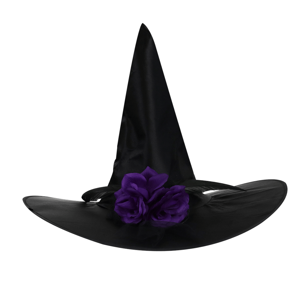 Sombrero color Negro con Flores para Disfraz de Bruja