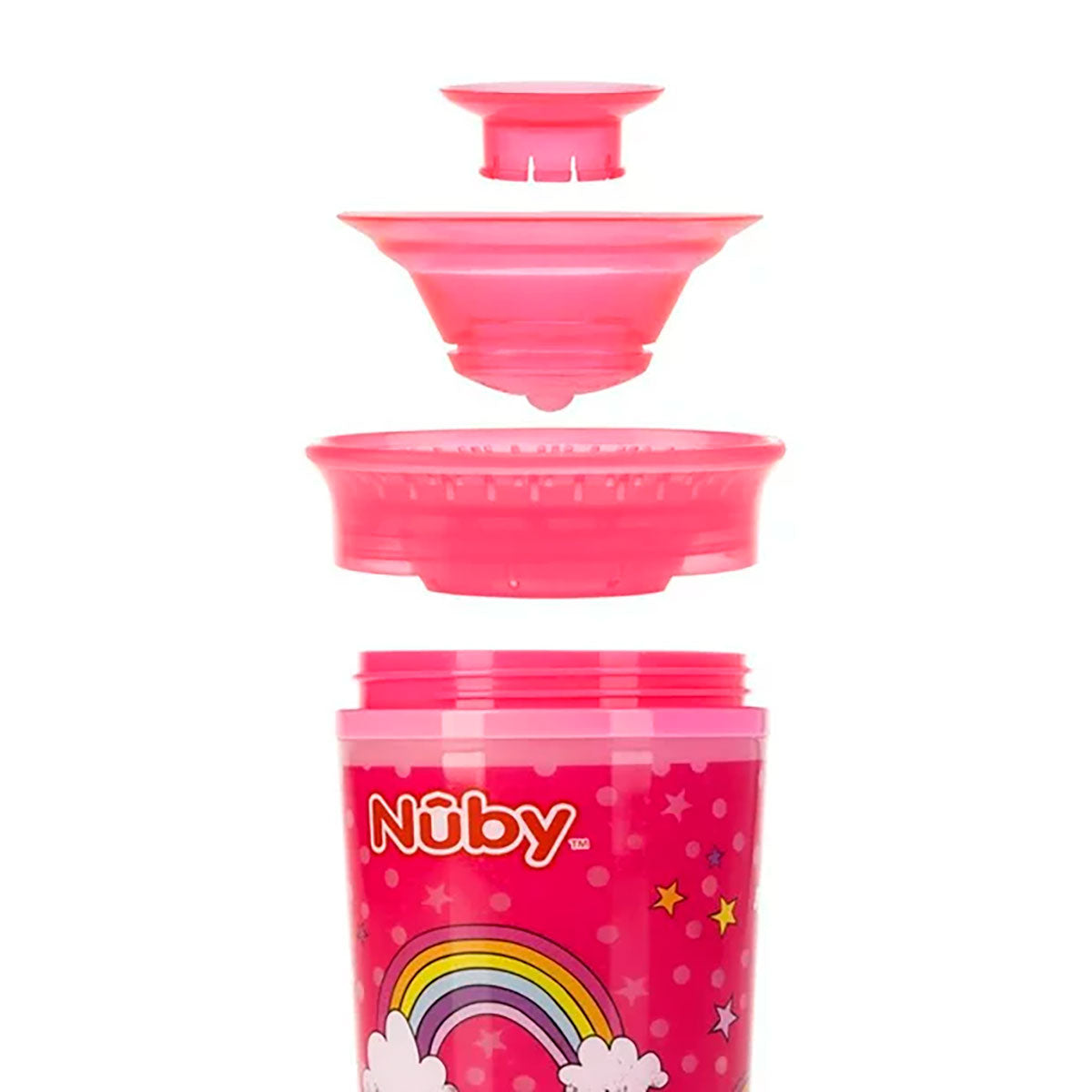 Vaso Entrenador Antiderrames Nuby 360° Luminoso color Rosa 10oz.