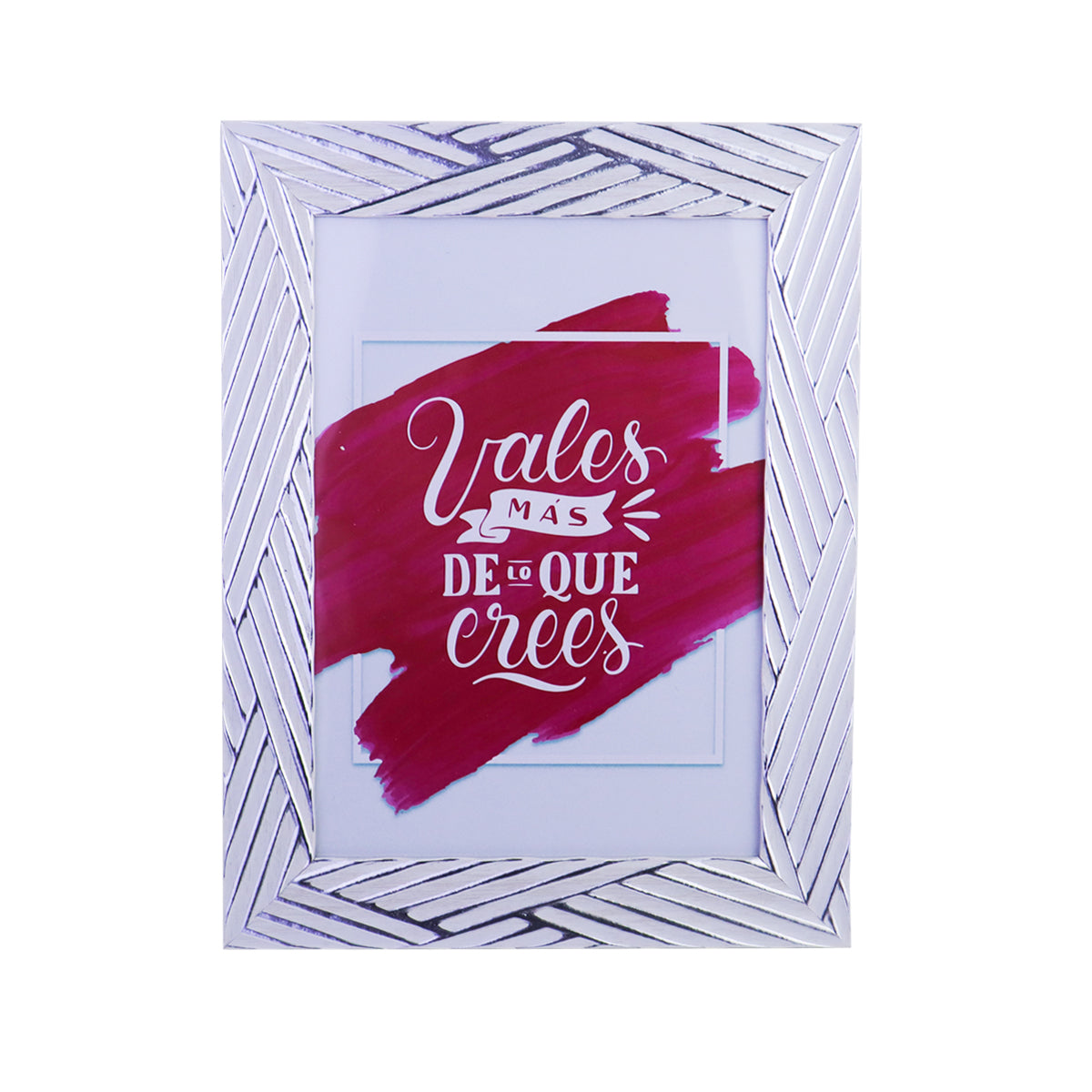Portarretratos con Diseño de Líneas color Blanco con Plata 13x18cm