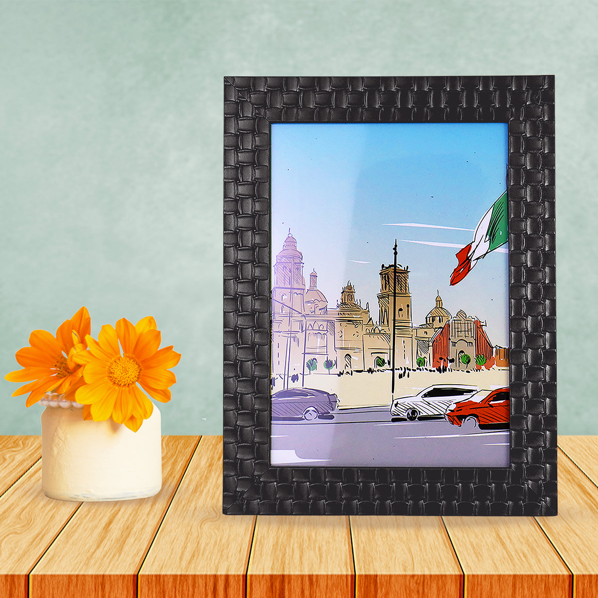 Portarretratos color Negro con Patrones de Cuadros 13x18cm