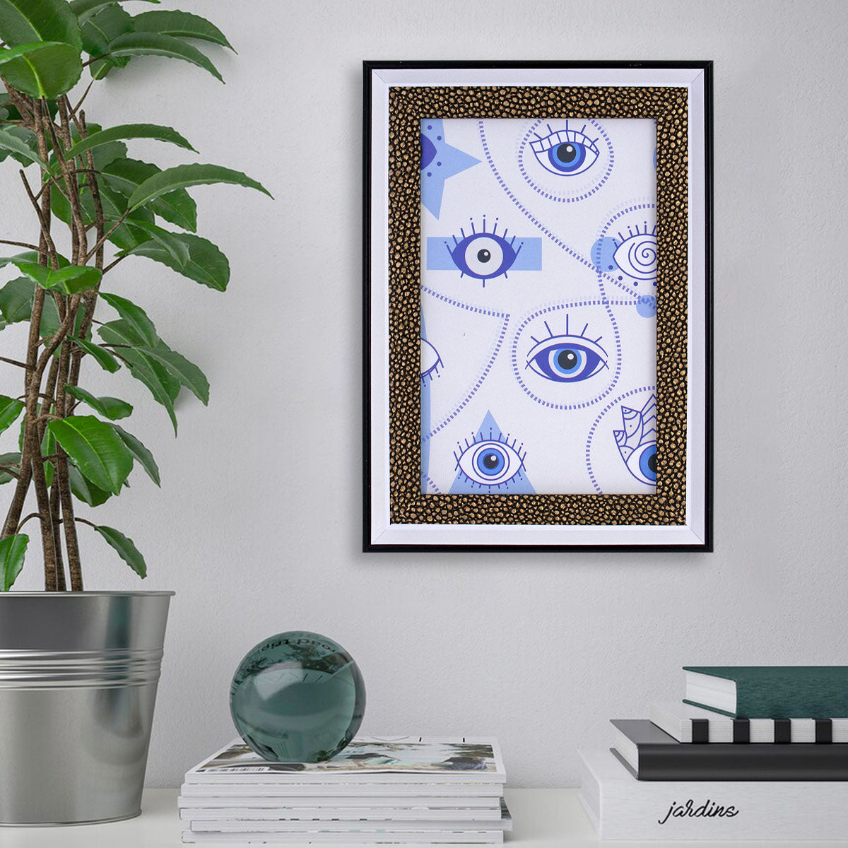 Portarretratos color Blanco con Diseño de Piedras Café 10x15cm