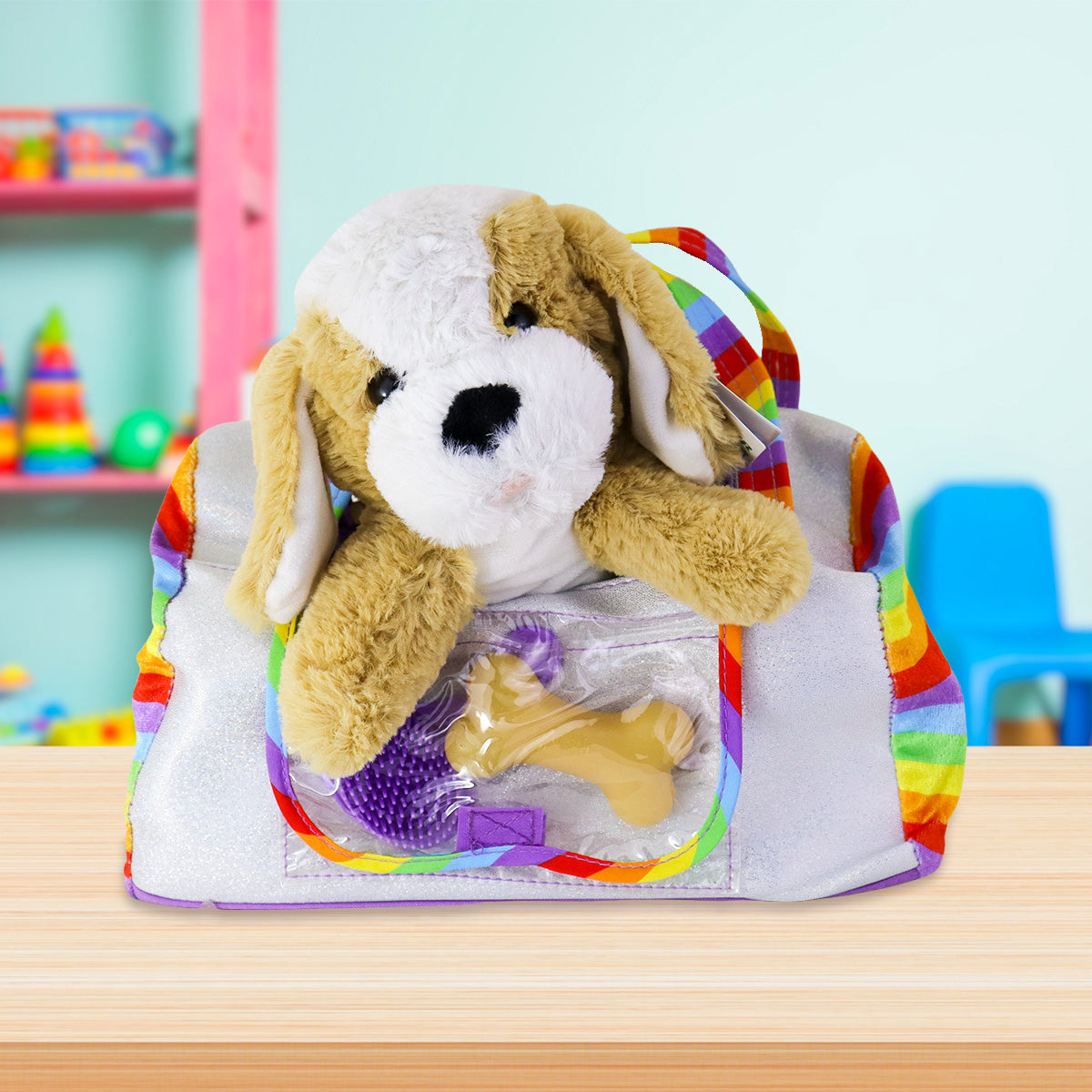 Perro de Peluche con Bolsa de Colores