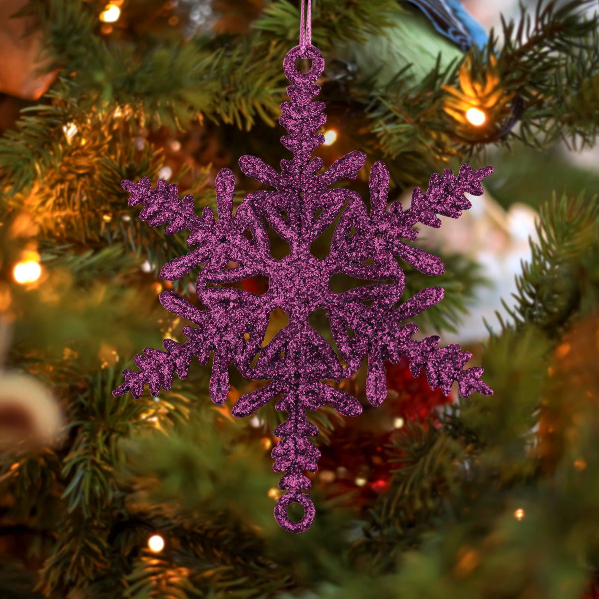 Copo de Nieve Decorativo con Diamantina Color Rosa, 5 pzas.