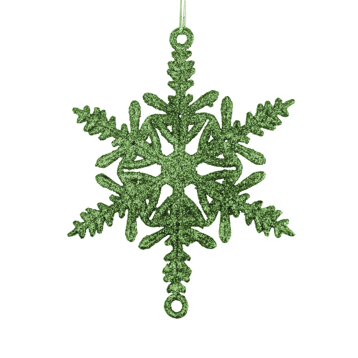 Copo de Nieve Decorativo con Diamantina Color Verde, 5 pzas.