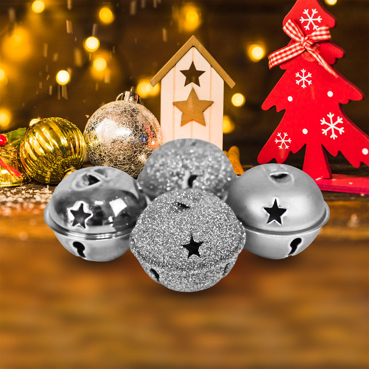 Set de 4 Cascabeles Navideños color Plata