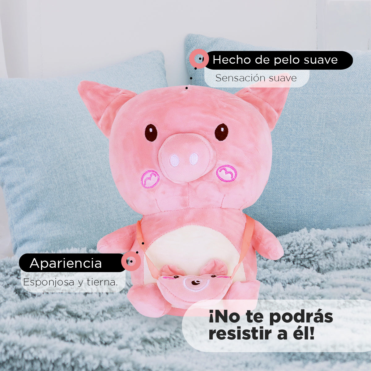 Puerquito de Peluche con Bolsa color Rosa