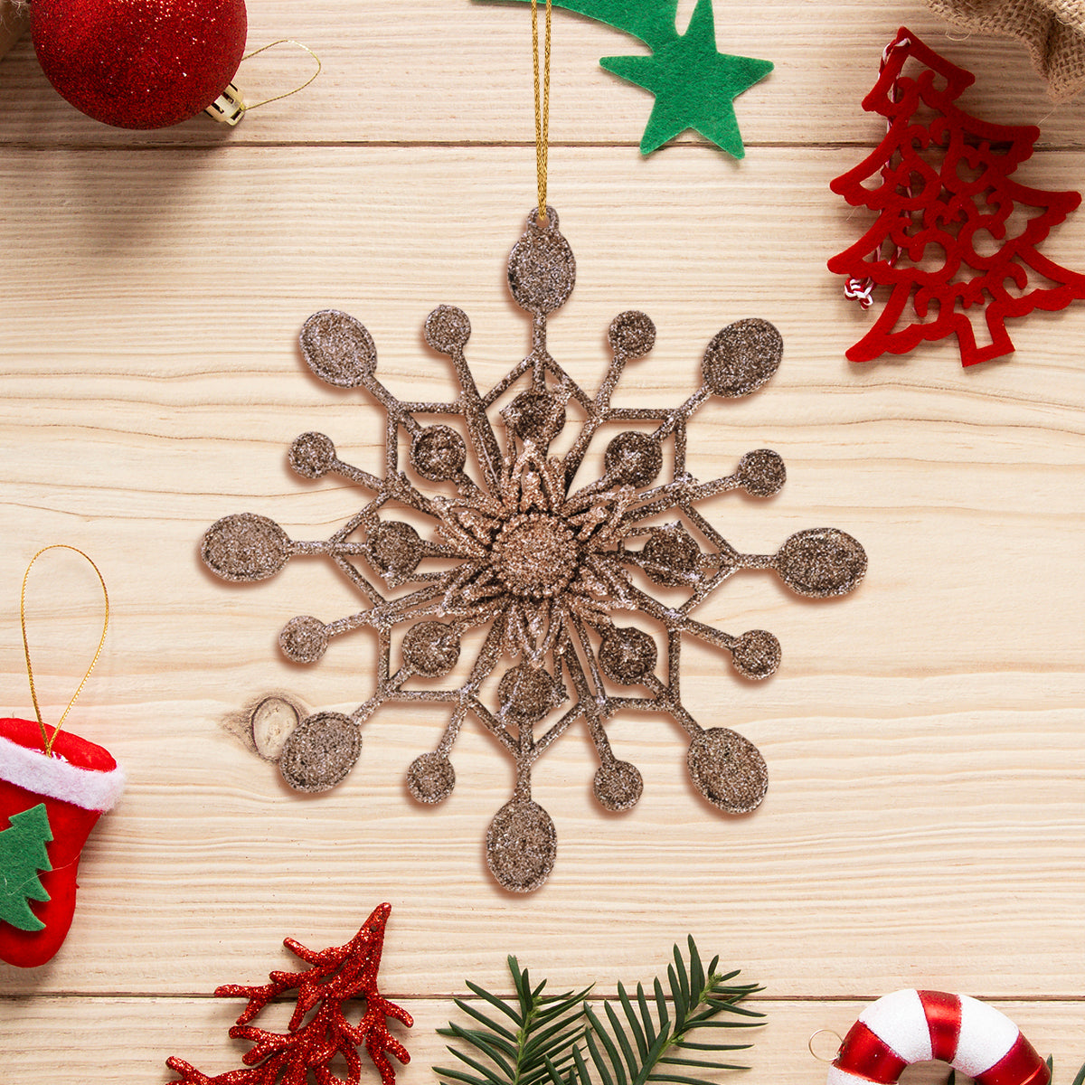 Decoración con Diseño de Copo de Nieve con Diamantina color Arena