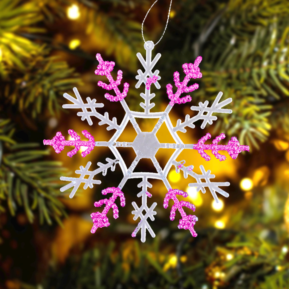 Decoración Colgante de Copo de Nieve color Rosa, 12cm