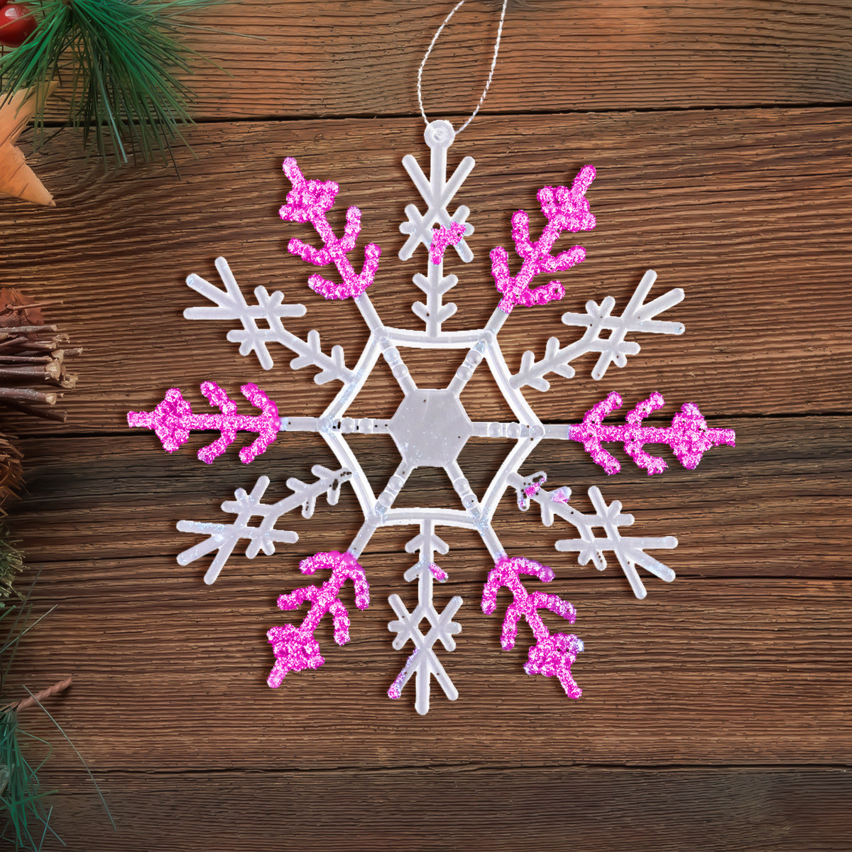 Decoración Colgante de Copo de Nieve color Rosa, 12cm