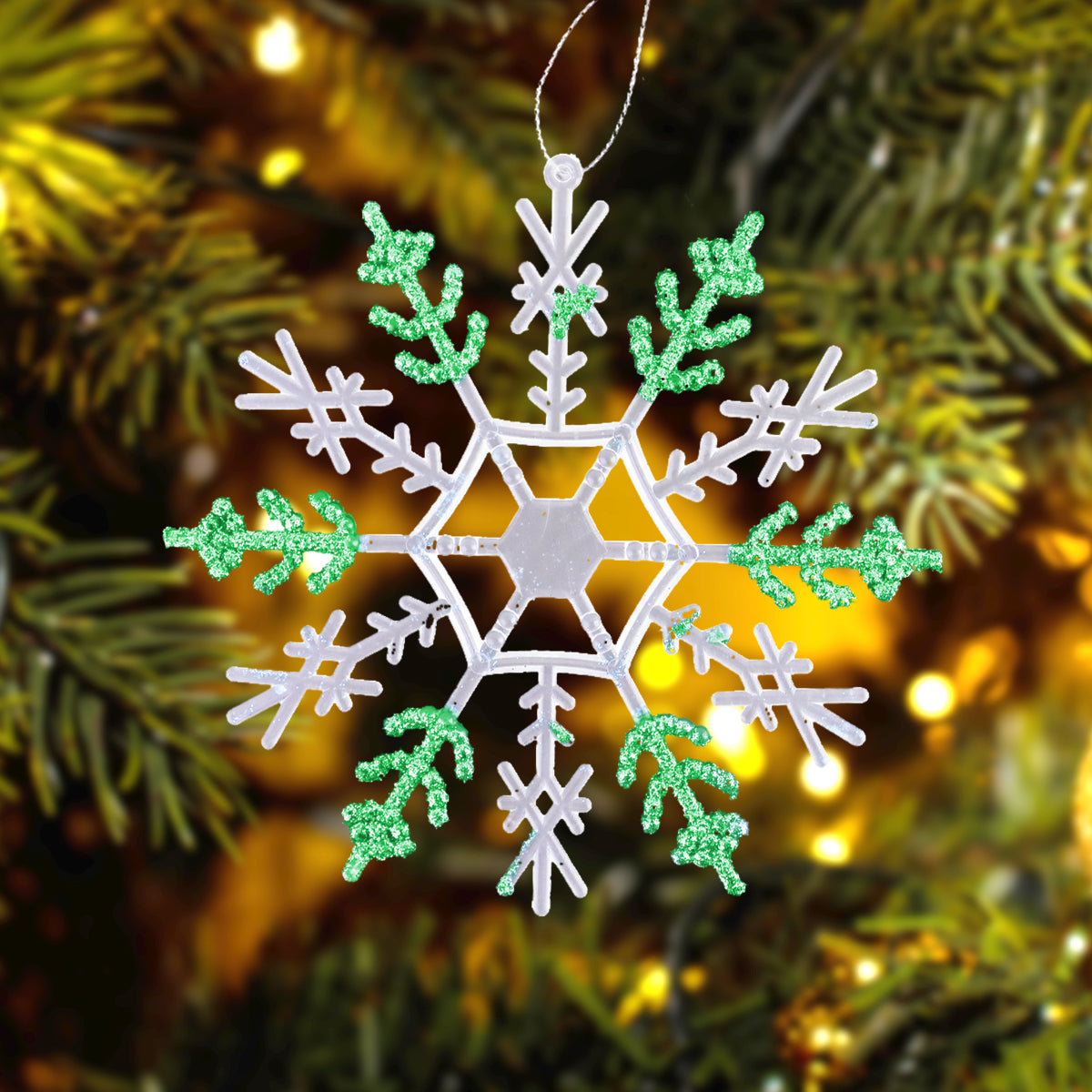 Decoración Colgante de Copo de Nieve color Verde, 12cm