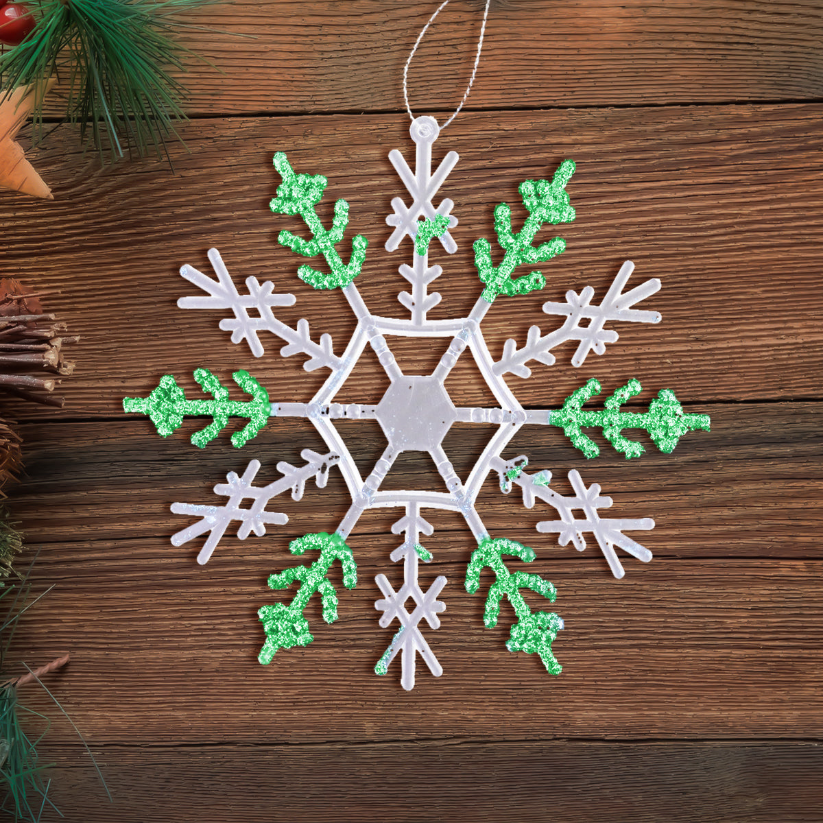 Decoración Colgante de Copo de Nieve color Verde, 12cm