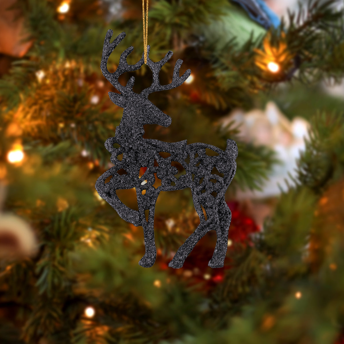 Decoración Colgante de Reno Navideño con Diamantina color Negro