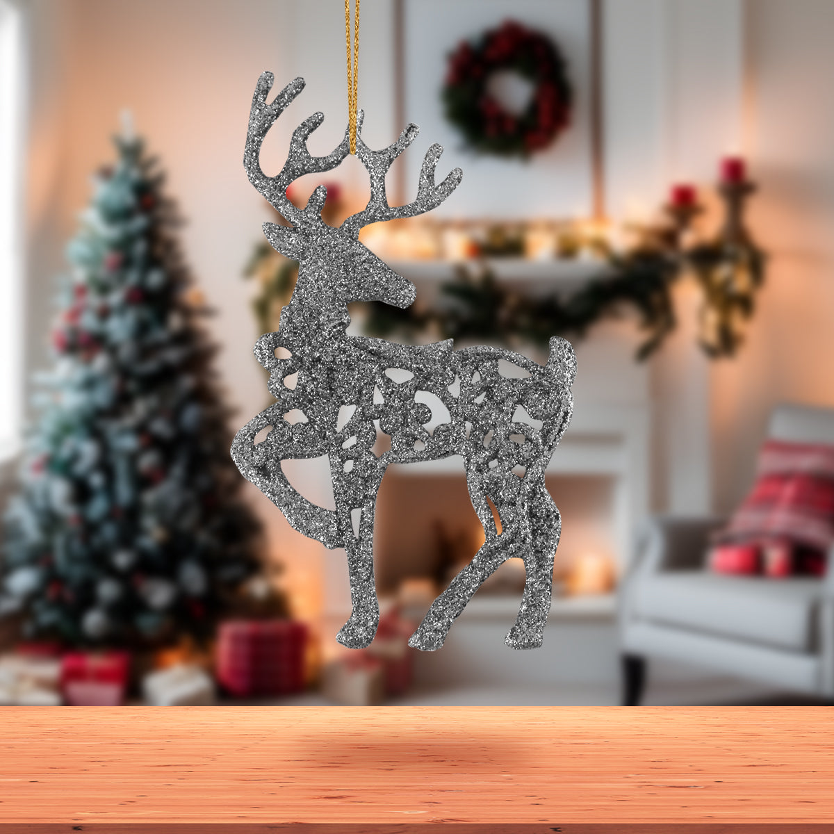 Decoración Colgante de Reno Navideño con Diamantina color Plata