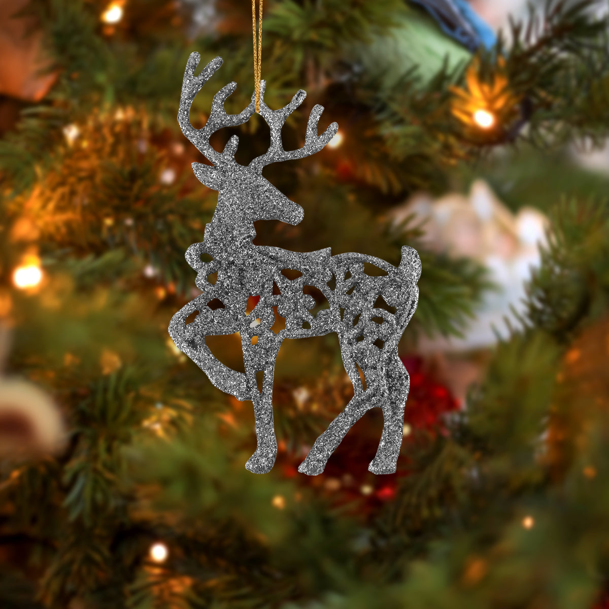 Decoración Colgante de Reno Navideño con Diamantina color Plata
