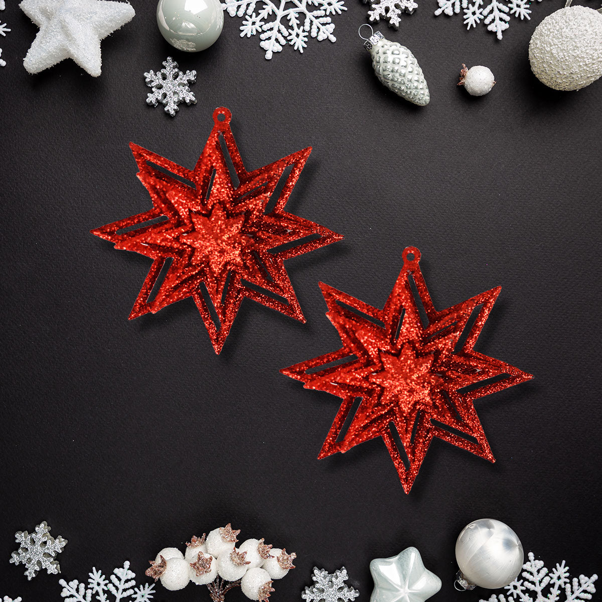 Estrellas Decorativas con Diamantina color Rojo, 2 piezas.