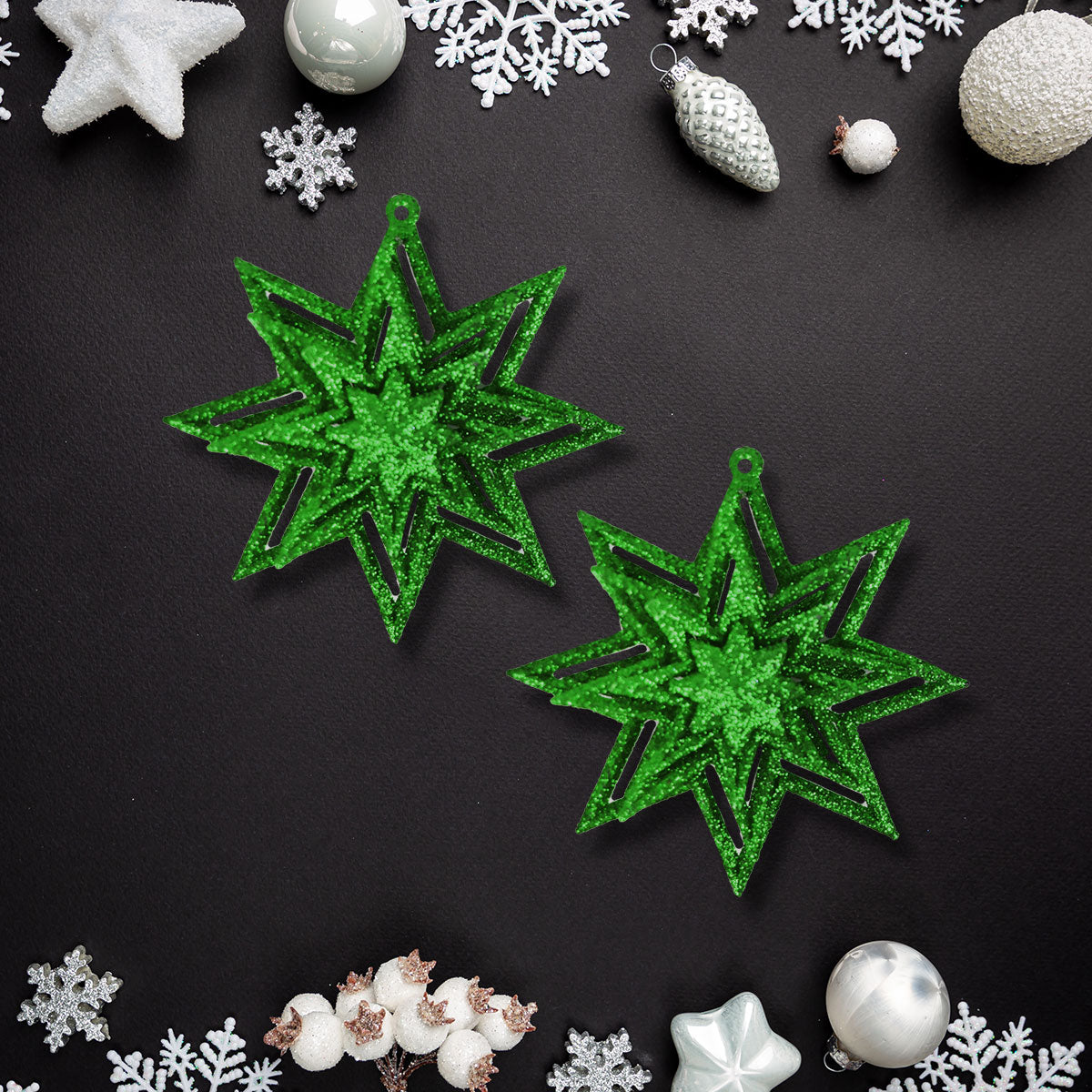 Estrellas Decorativas con Diamantina color Verde, 2 piezas.