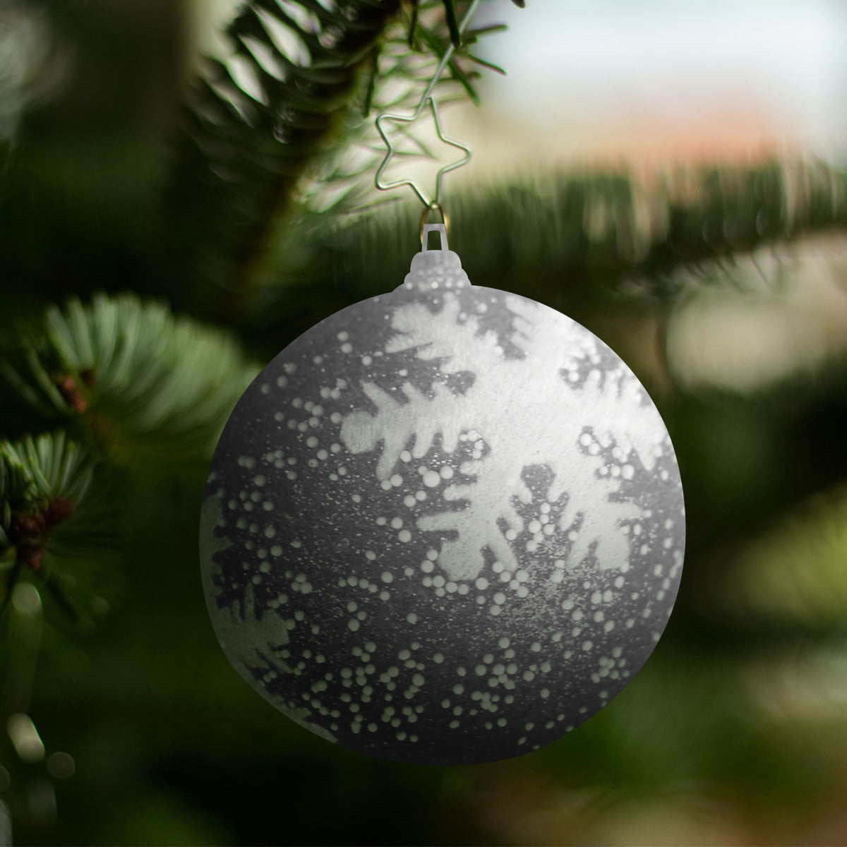 Esfera color Plata con Decoración de Copo de Nieve