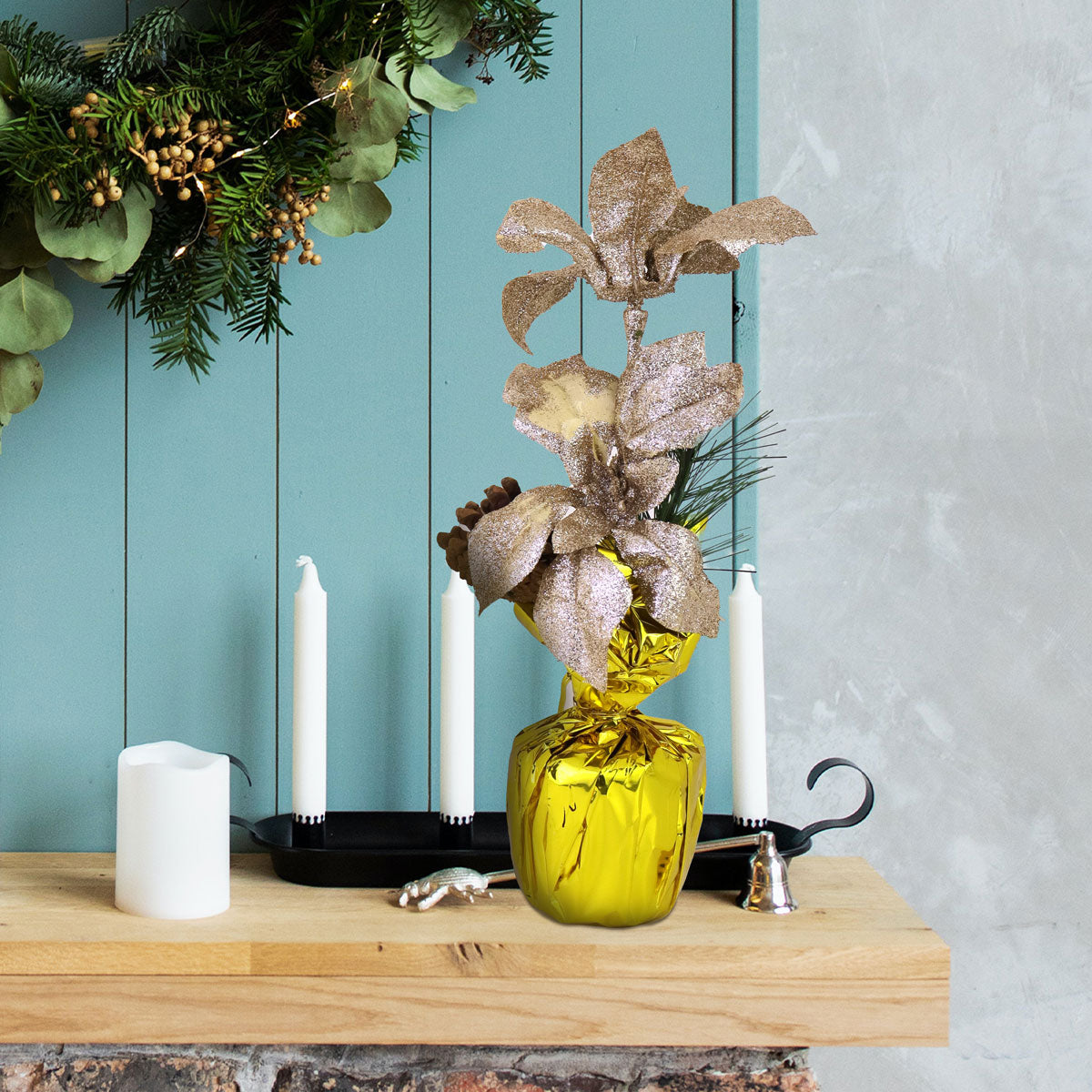 Nochebuena Artificial color Oro con Maceta