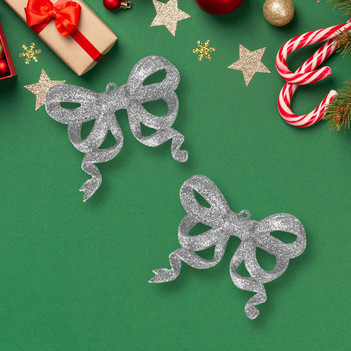 Decoración Colgante de Moño color Plata, 2 pzas