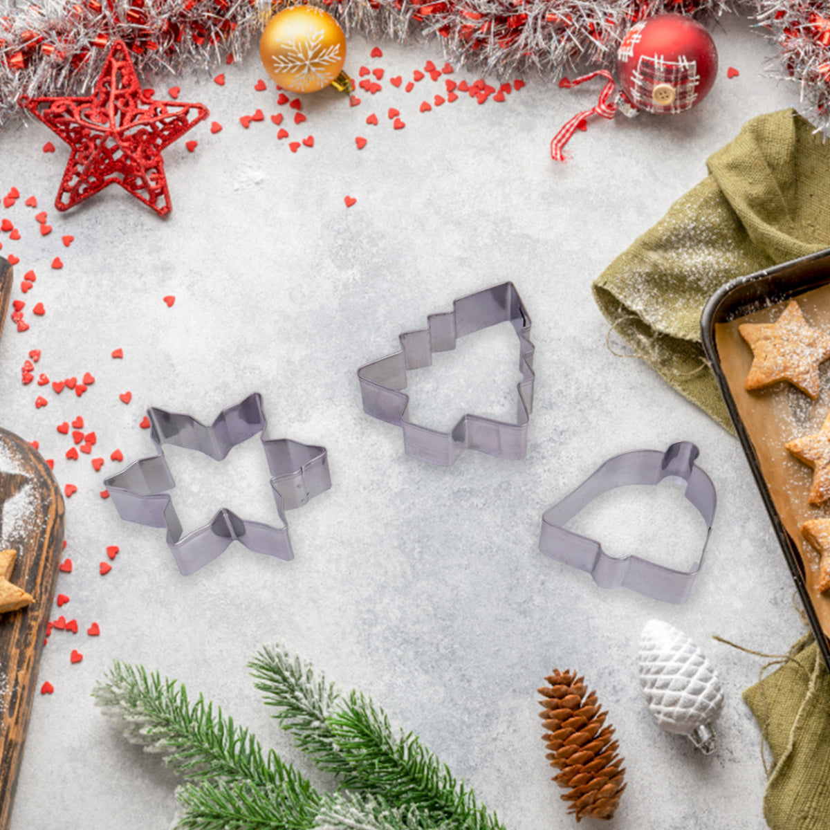Cortadores de Galletas con Diseños Navideños, 3 piezas