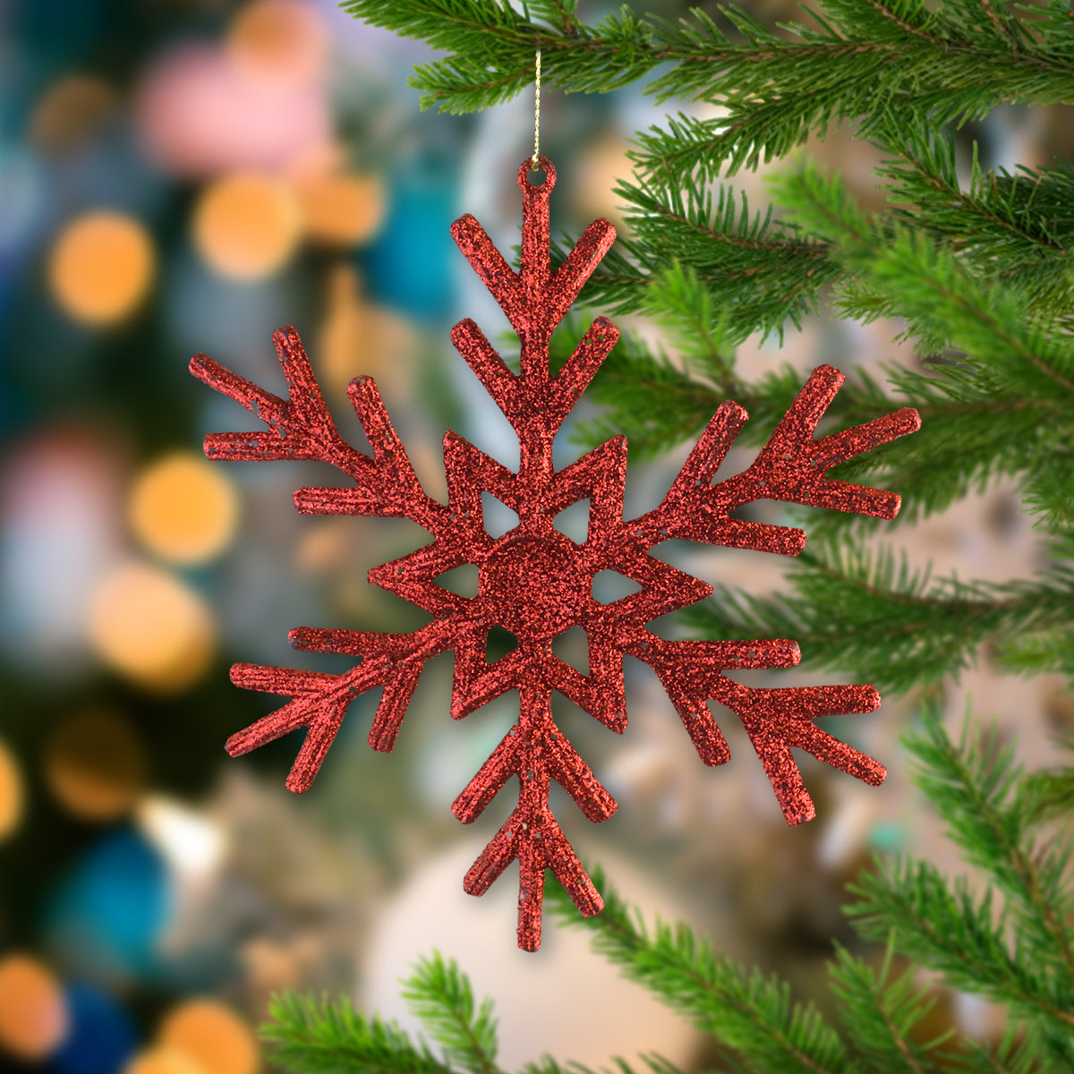 Decoración Colgante con Diseño de Copo de Nieve color Rojo