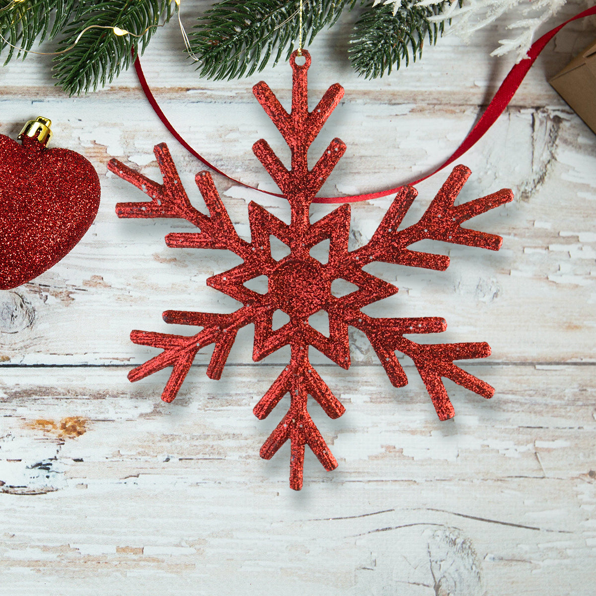 Decoración Colgante con Diseño de Copo de Nieve color Rojo