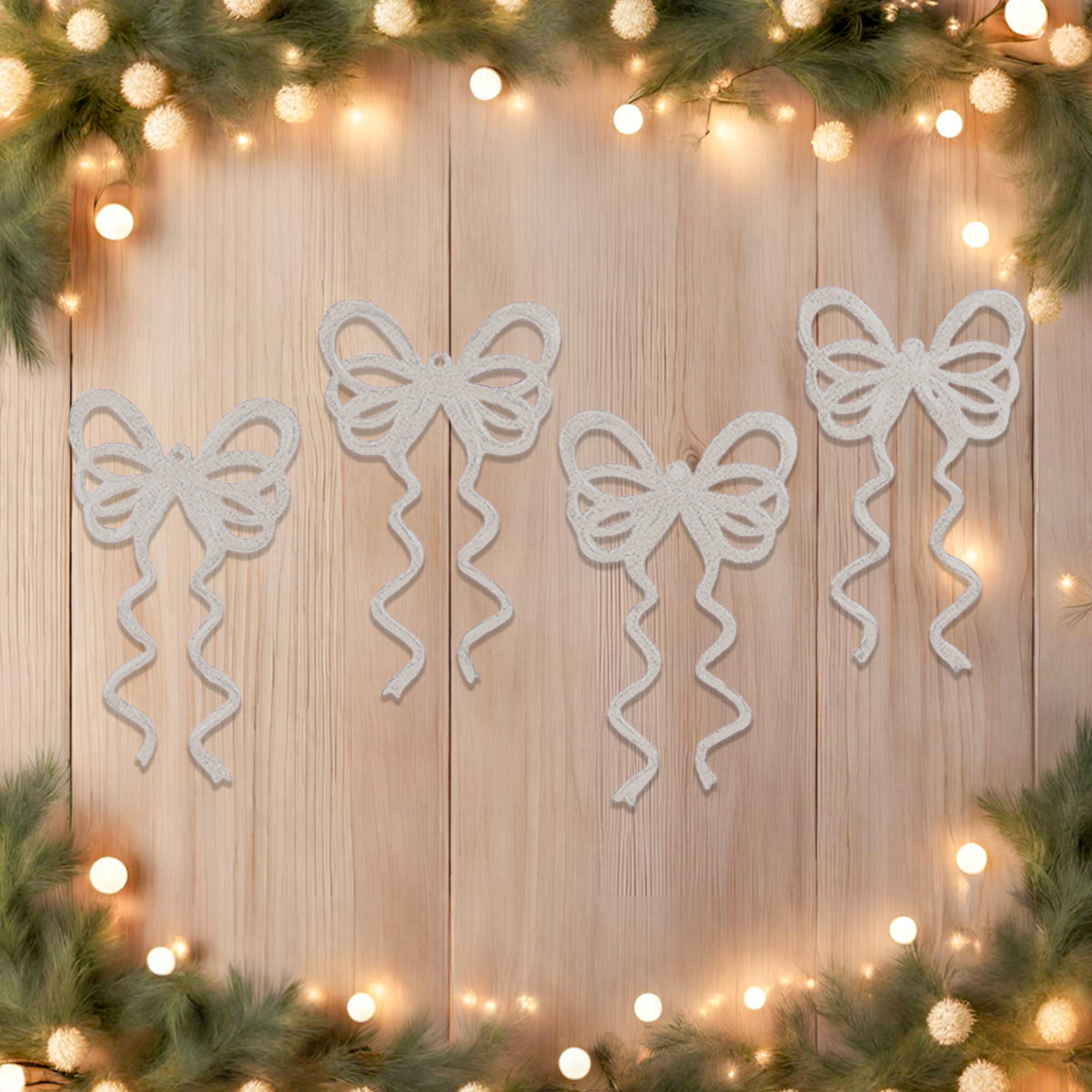 Decoración Colgante de Moño color Blanco, 4 pzas.