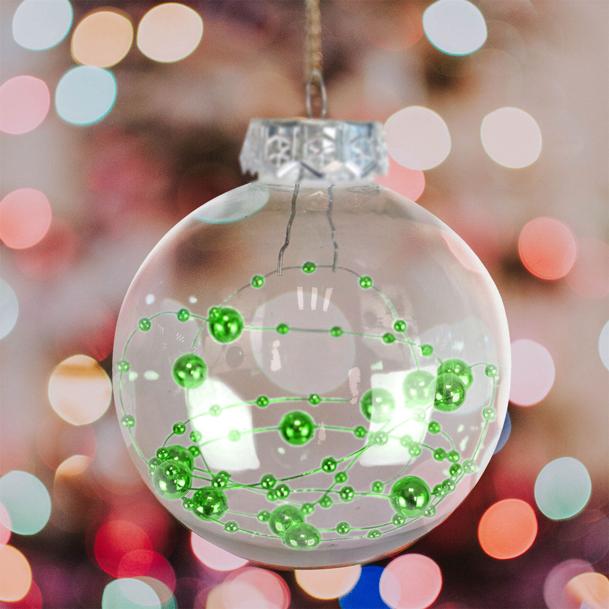 Esfera Navideña Transparente con Decoración color Verde