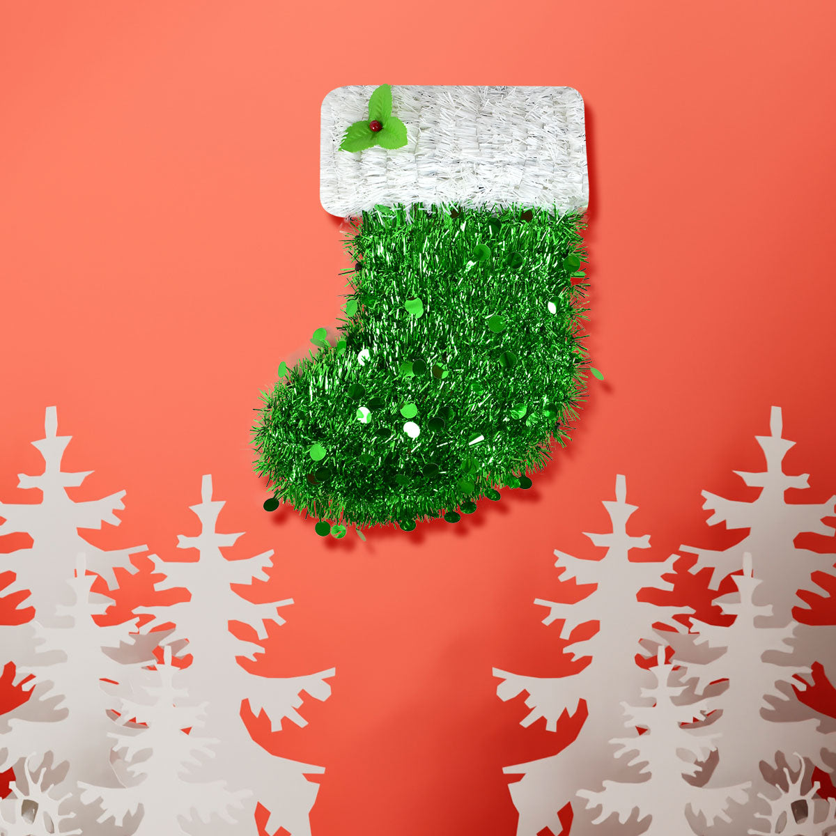 Bota Navideña de Tinsel color Verde para Decoración