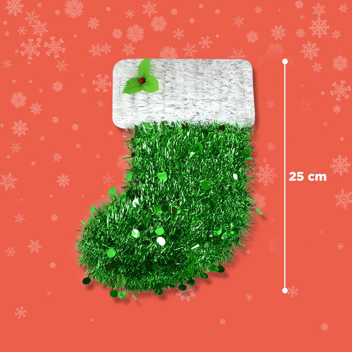 Bota Navideña de Tinsel color Verde para Decoración