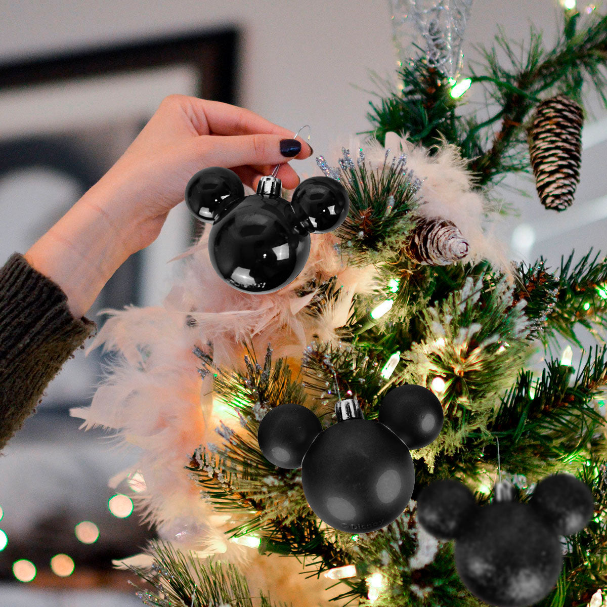 Esferas Navideñas color Negro de Mickey Mouse, 3 pzas.