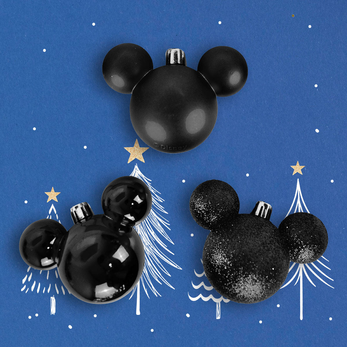 Esferas Navideñas color Negro de Mickey Mouse, 3 pzas.