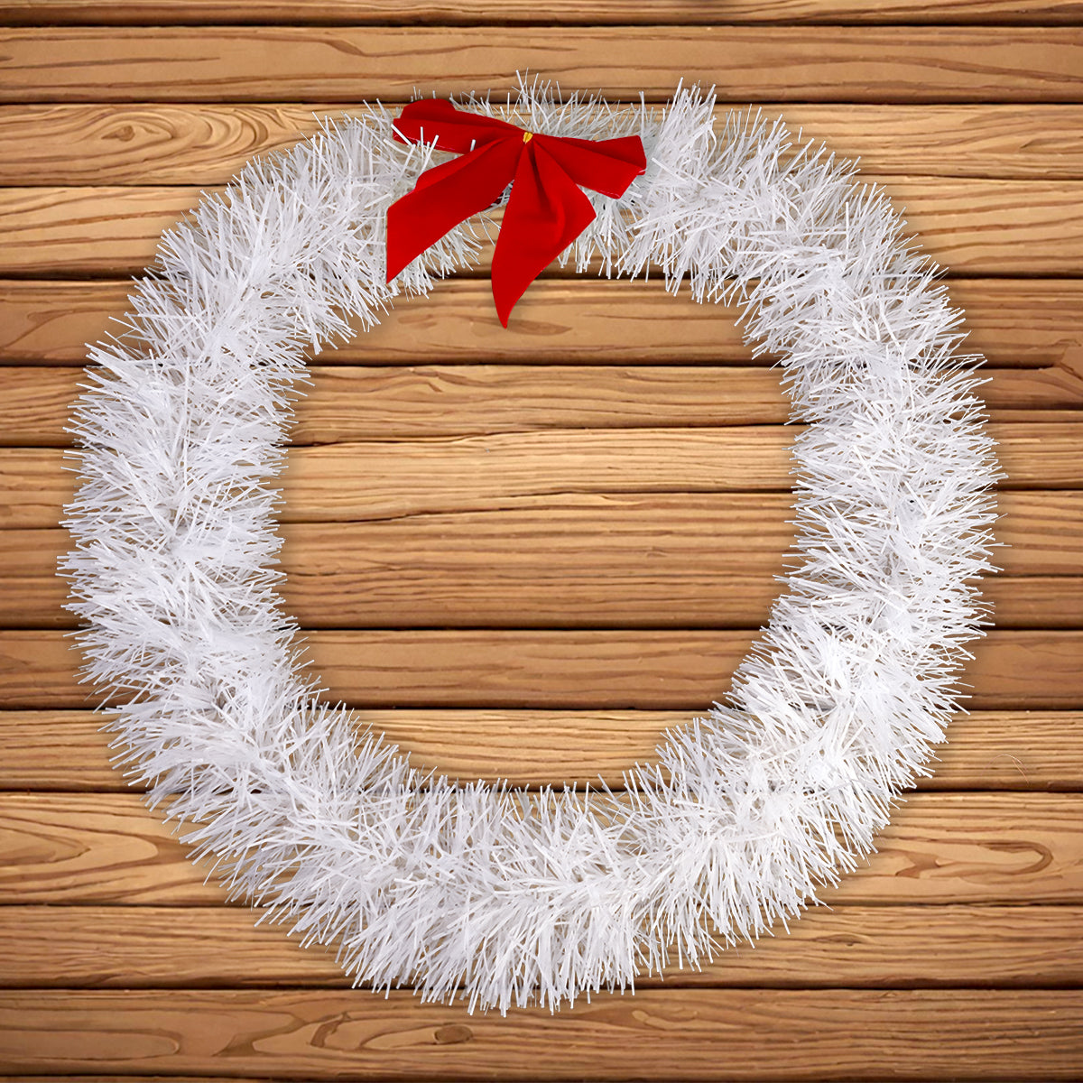 Corona Navideña con Moño, color Blanco