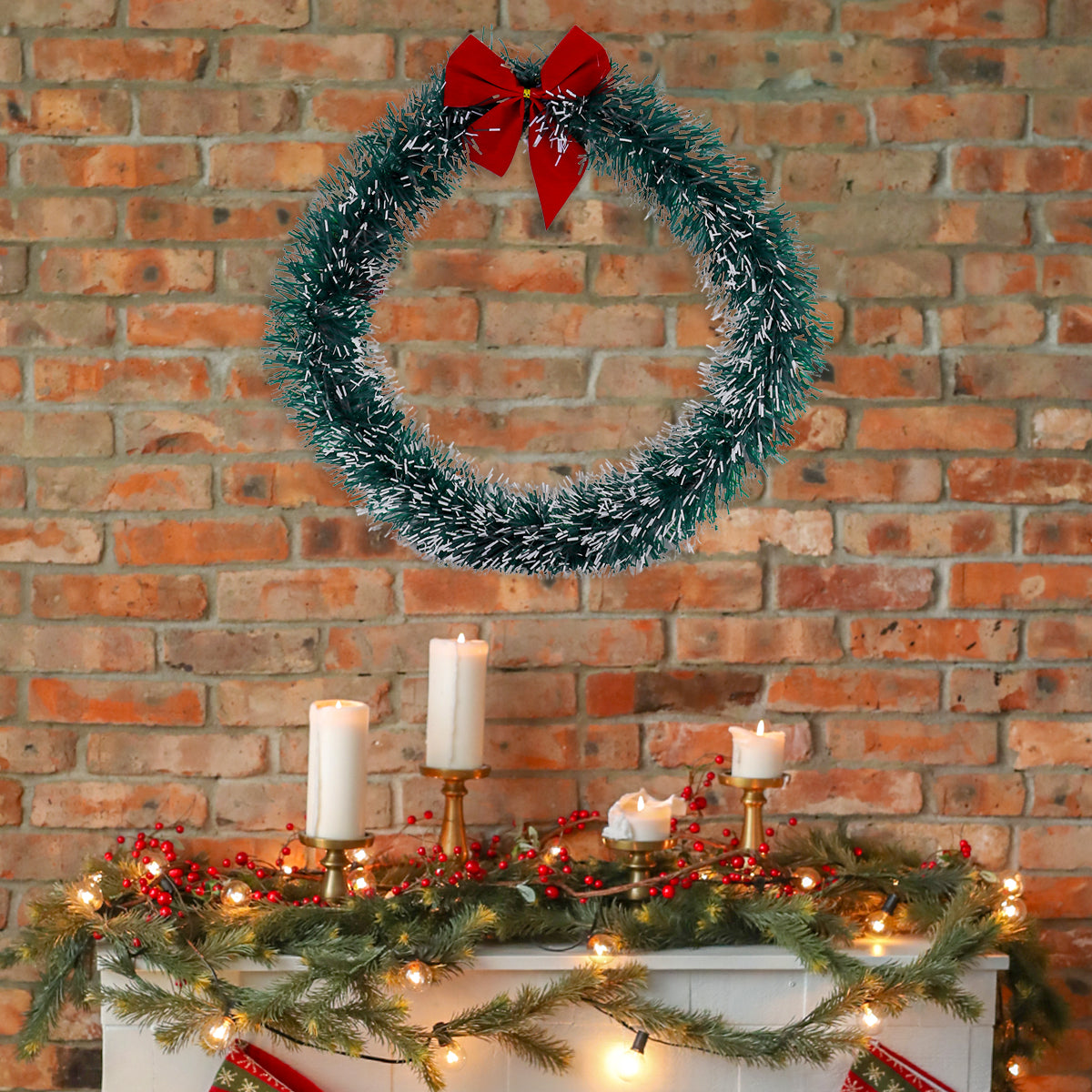 Corona Navideña Nevada con Moño