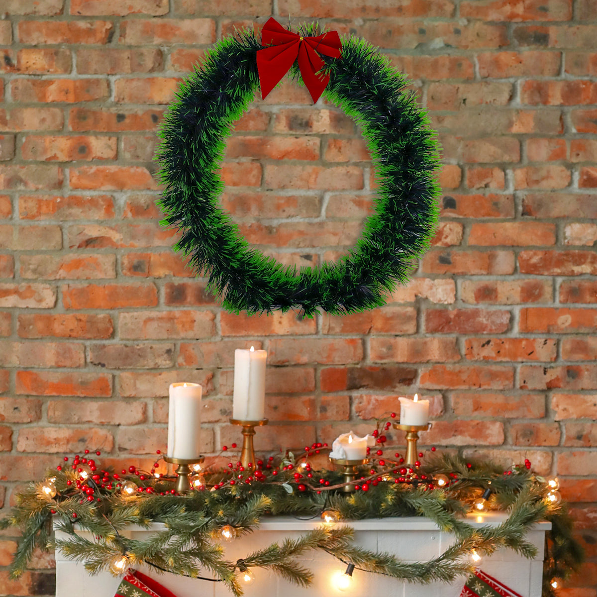 Corona Navideña color Verde con Moño