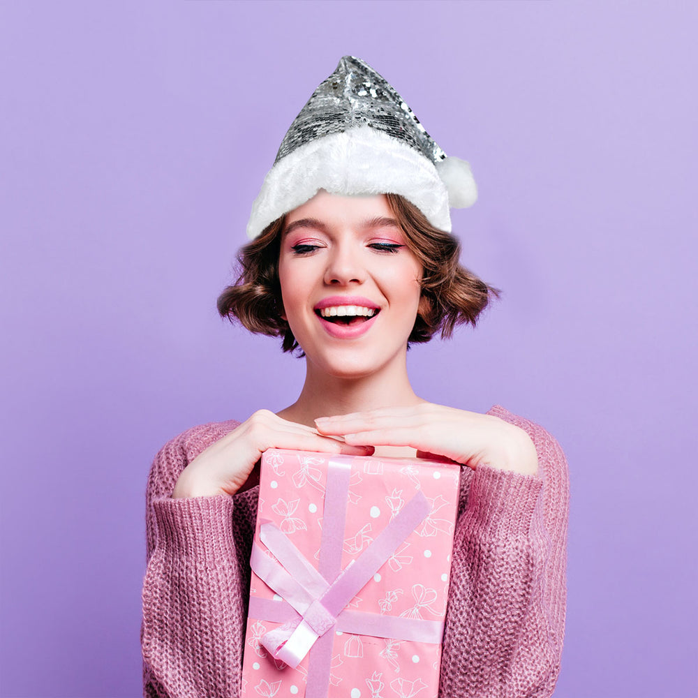 Gorro Navideño de Santa Claus con Lentejuelas color Plata