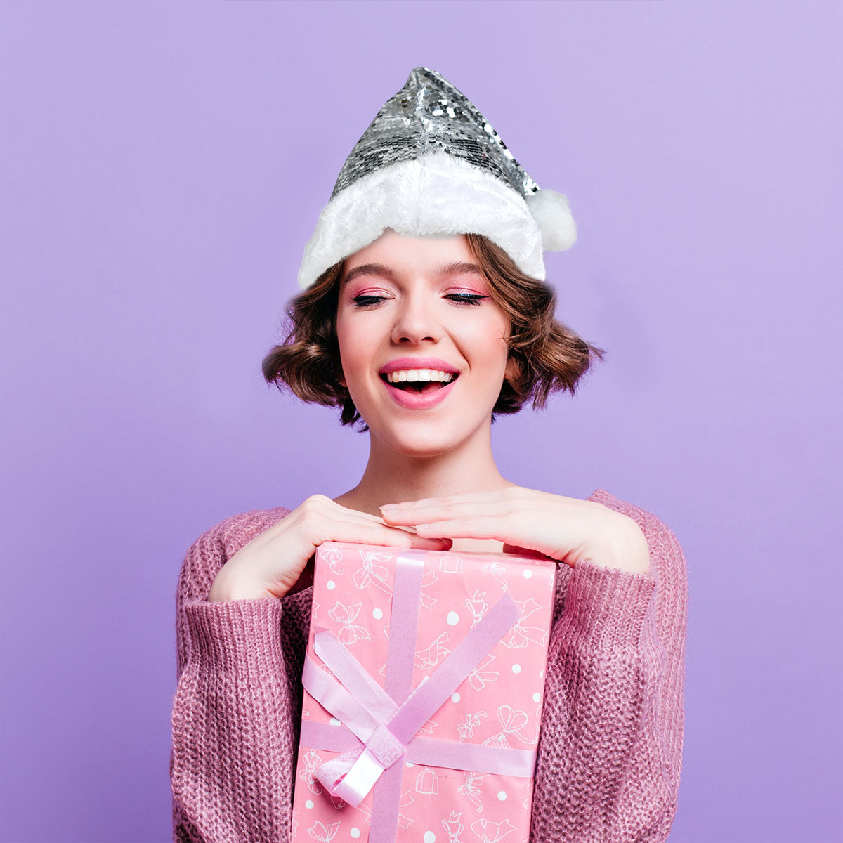 Gorro Navideño de Santa Claus con Lentejuelas color Plata